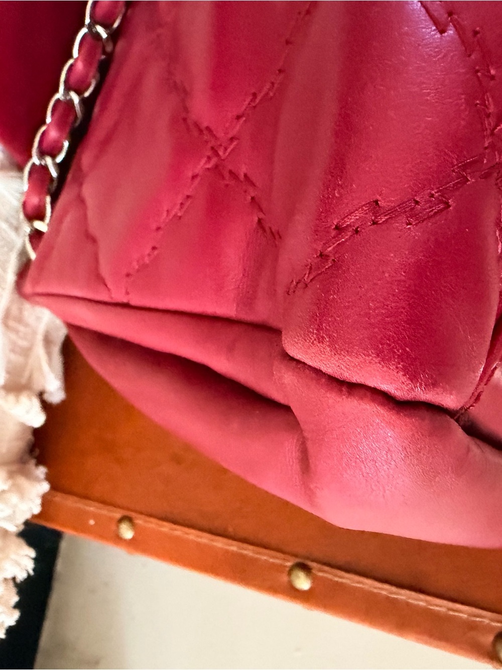 CHANEL Quilted Lambskin Shoulder Bag in Berry Pink with Chain Strap - Picture 12 of 15